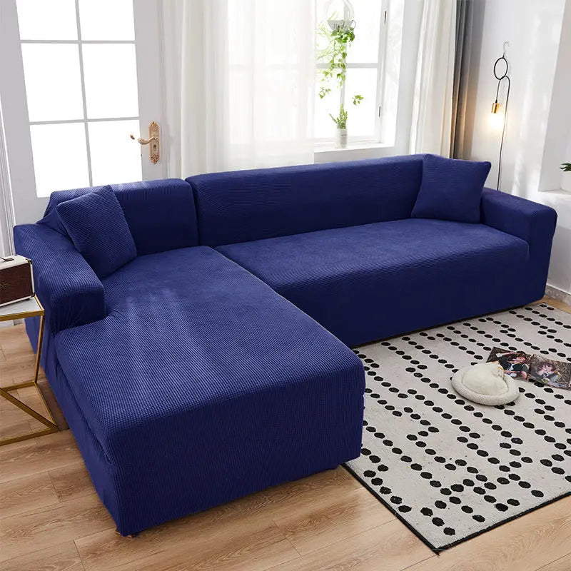 Corner Sofa Cover Stretchable Minimalist ELORIA Prussian Blue-M Code