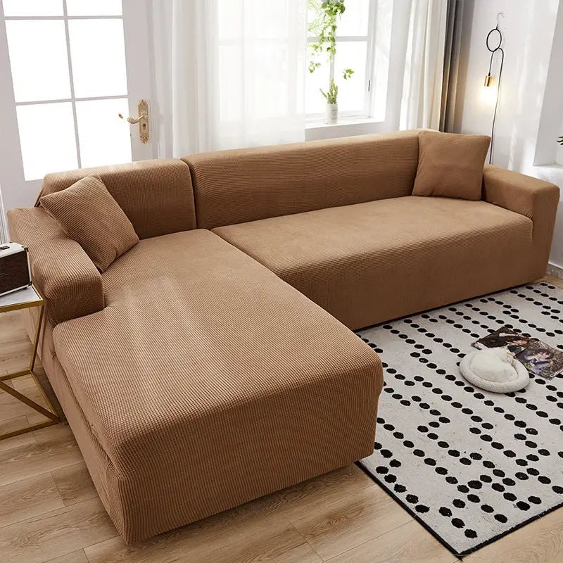 Corner Sofa Cover Stretchable Minimalist ELORIA Titanium Ancient Coffee-L Code
