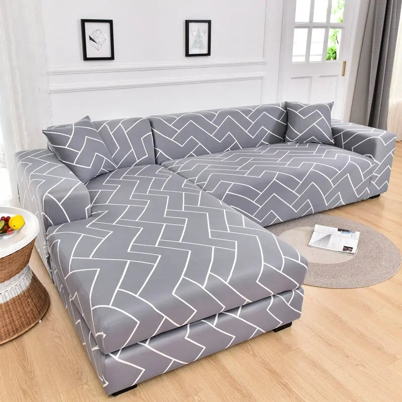 Corner Sofa Cover Stretchable Modern CELINEA Light Grey-Pillowcase