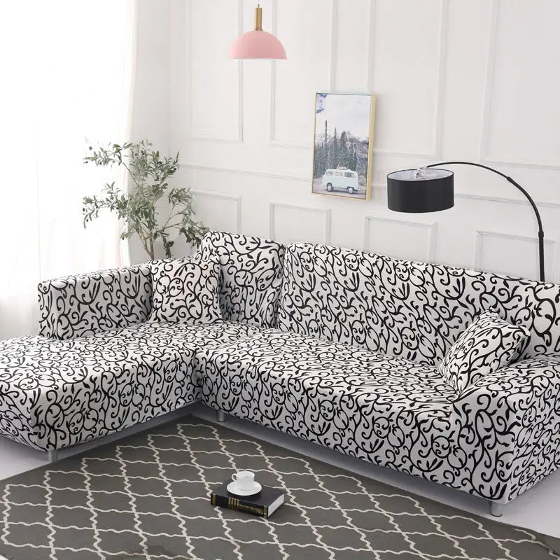 Corner Sofa Cover Stretchable Modern LUMERA Black and White Matching-Three