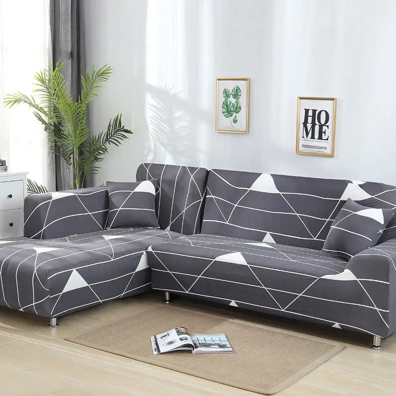 Corner Sofa Cover Stretchable Modern LUMERA Gray Space-Three