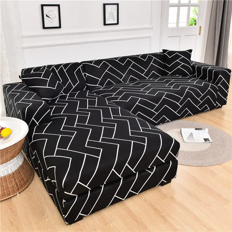 Corner Sofa Cover Stretchable Pet-Friendly LUMIELA Black Z-Three people