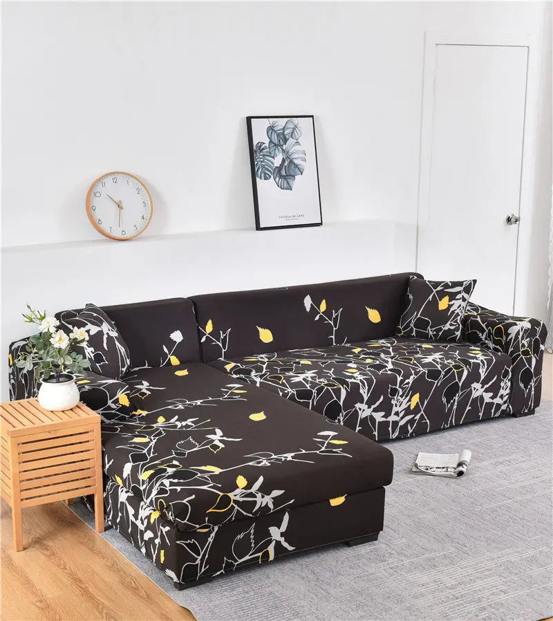 Corner Sofa Cover Stretchable Pet-Friendly LUMIELA Coffee-Double