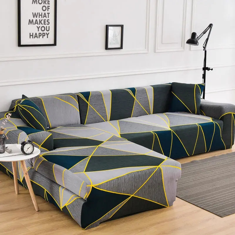 Corner Sofa Cover Stretchable Pet-Friendly LUMIELA Green grid-Three people