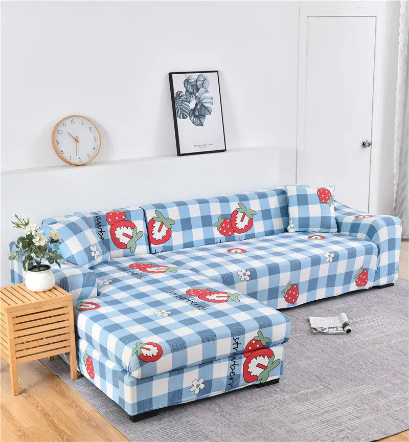 Corner Sofa Cover Stretchable Pet-Friendly LUMIELA Strawberry-Three people