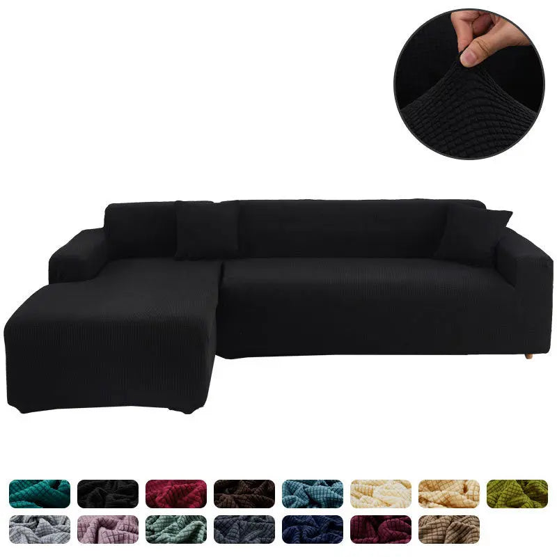 Corner Sofa Cover Stretchable Pet-Friendly LUMIERA Black-High elasticitythree persons