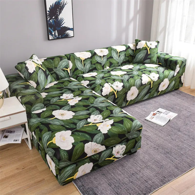 Corner Sofa Cover Stretchable Pet-Friendly LUMIERA Green Field-Double Seat