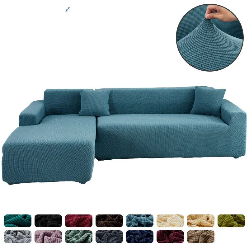 Corner Sofa Cover Stretchable Pet-Friendly LUMIERA Peacock blue-High elasticityfive positions