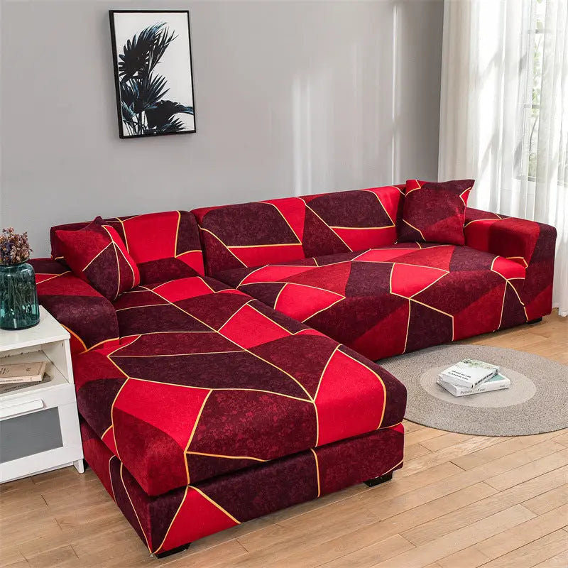 Corner Sofa Cover Stretchable Pet-Friendly LUMIERA Red Square-Single Seat