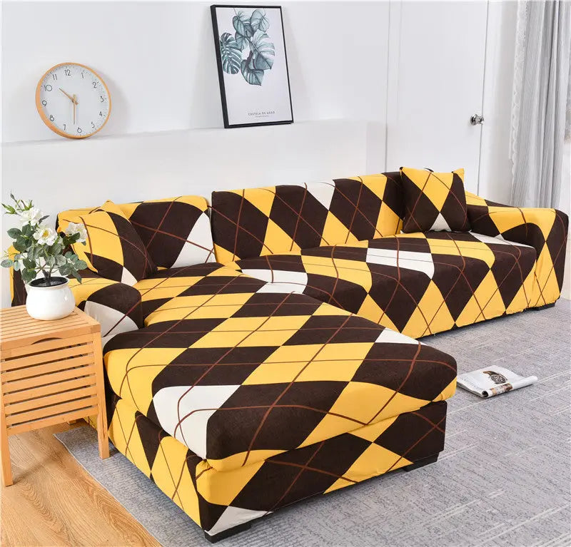 Corner Sofa Cover Stretchable Pet-Friendly LUMIERA Yellow Diamond Plaid-Single Seat