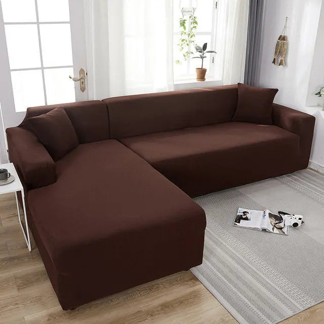 Corner Sofa Cover Stretchable Pet-Friendly LUMINEA Brown-235TO300CM