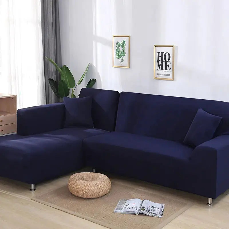 Corner Sofa Cover Stretchable Pet-Friendly LUMIÈRE Navy Blue-D