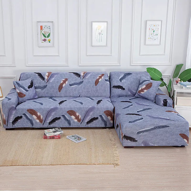 Corner Sofa Cover Stretchable Solenne Feather Leaf Love Silk-235x300cm