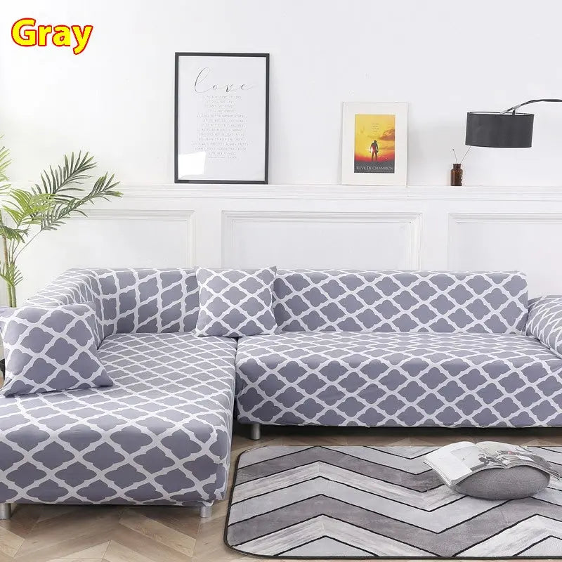 Corner Sofa Cover Stretchable Solenne Style Gray-185x230cm