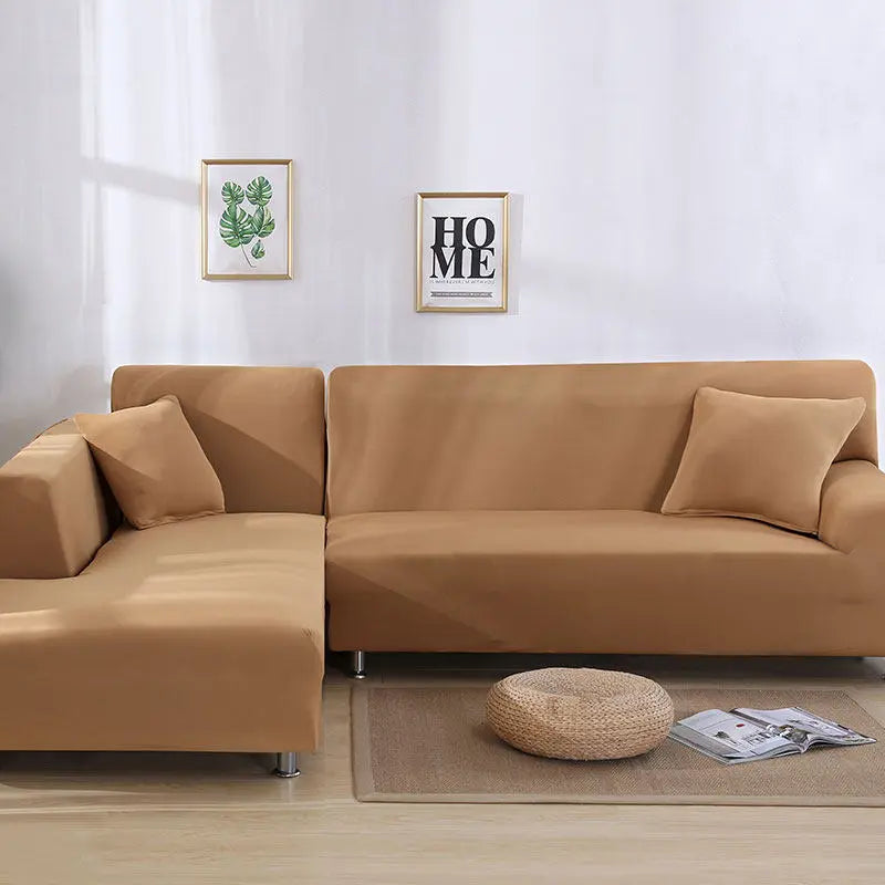 Corner Sofa Cover Stretchable Velour MARCELA Camel-E