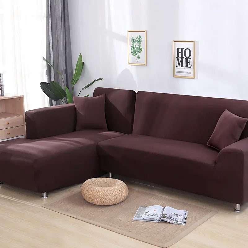 Corner Sofa Cover Stretchable Velour MARCELA Coffee-B