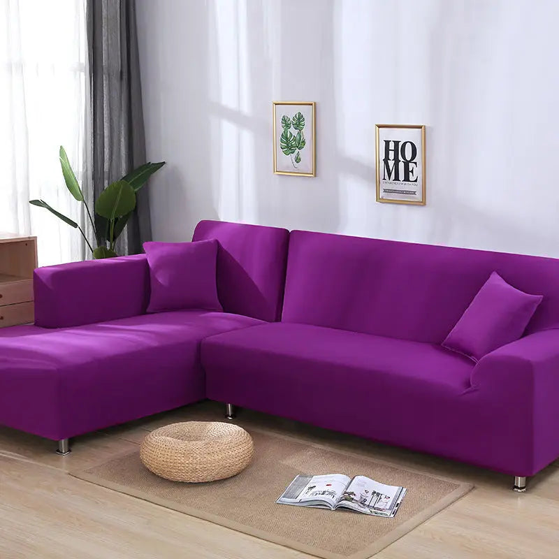 Corner Sofa Cover Stretchable Velour MARCELA Dark Purple-C