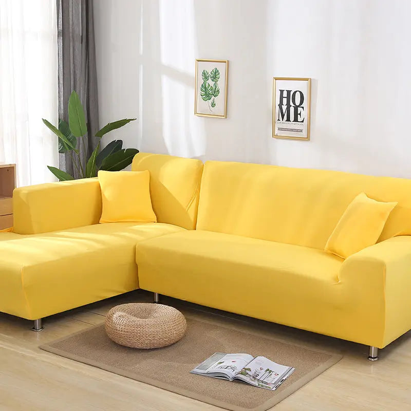 Corner Sofa Cover Stretchable Velour MARCELA Light Yellow-E