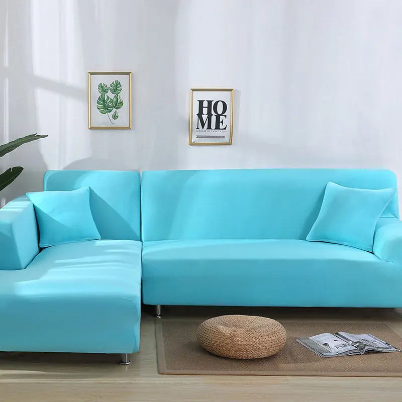 Corner Sofa Cover Stretchable Velour MARCELA Sky Blue-D