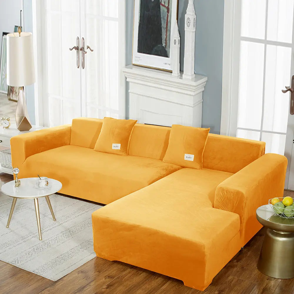 Corner Sofa Cover Velvet Stretchable LUMIÈRE Gold-Single Seat 90to140cm