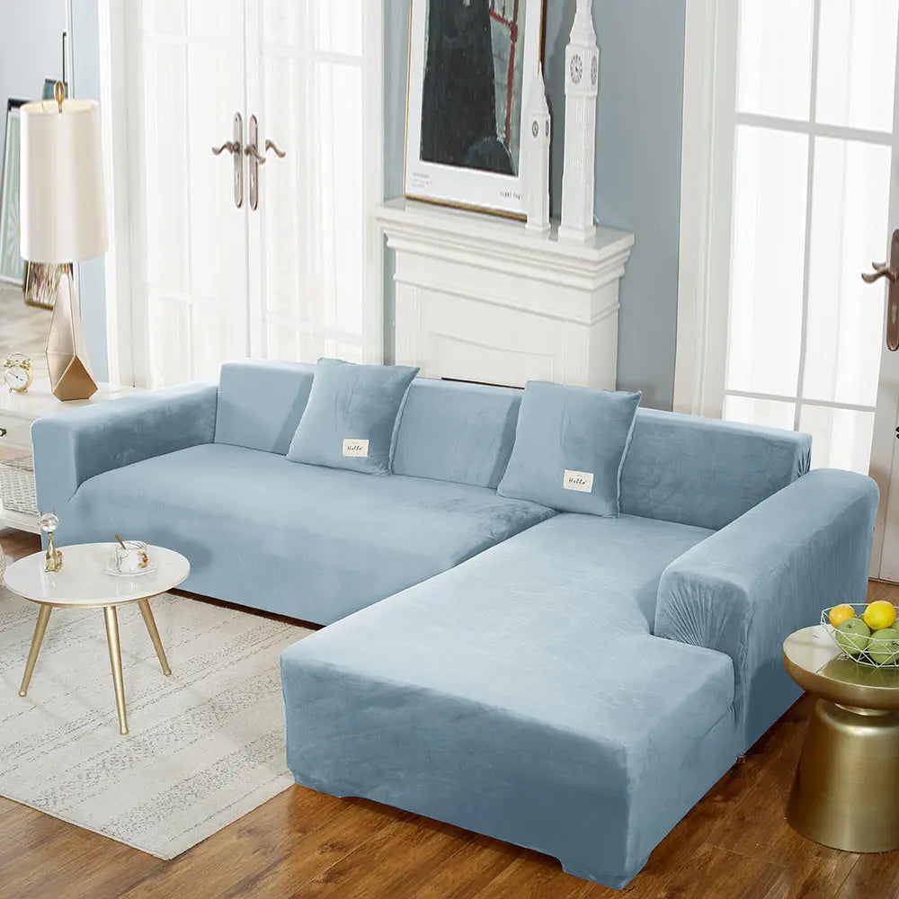 Corner Sofa Cover Velvet Stretchable LUMIÈRE Light Blue-Single Seat 90to140cm
