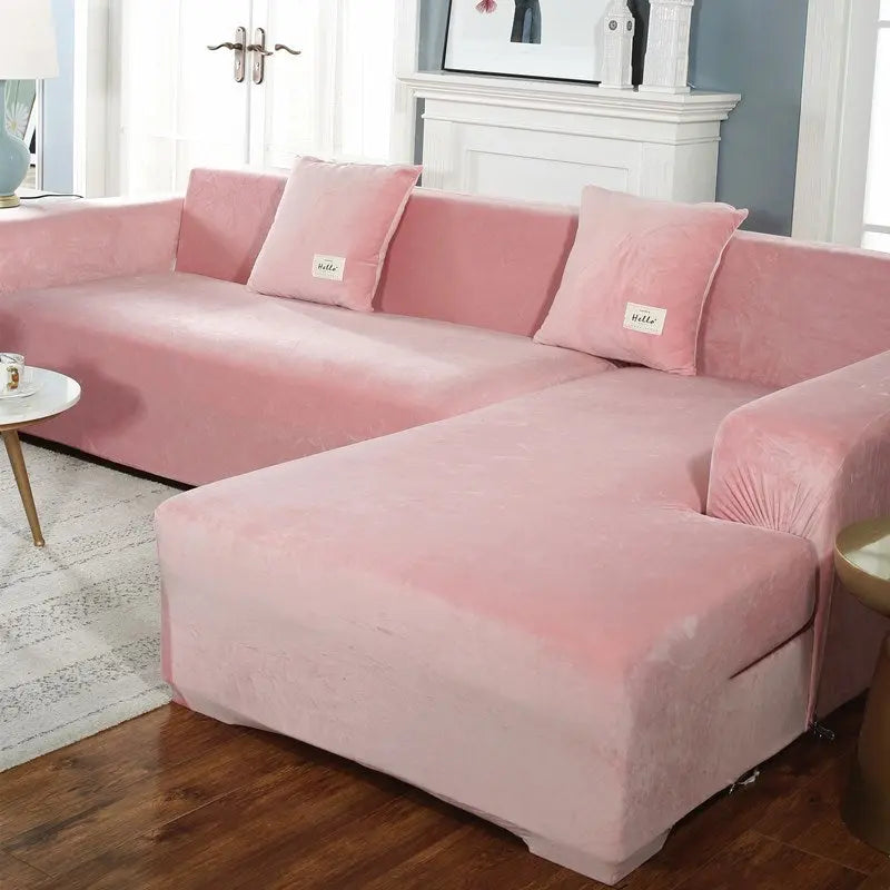 Corner Sofa Cover Velvet Stretchable LUMIÈRE Pink-90to140cm