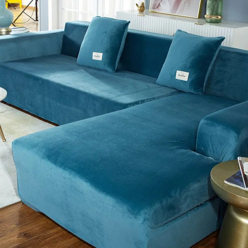 Corner Sofa Cover Velvet Stretchable LUMIÈRE Royal Blue-90to140cm