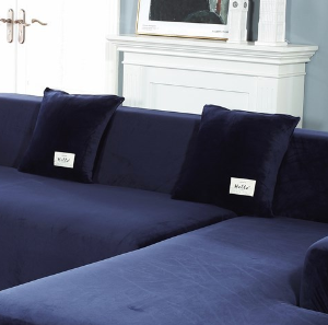 Corner Sofa Cover Velvet Stretchable LUNETTE Dark Blue two pillowcases-45x45cm
