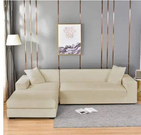 Corner Sofa Cover Velvet Stretchable VELUNE Silver Fox Velvet Beige-Four People 235 300cm