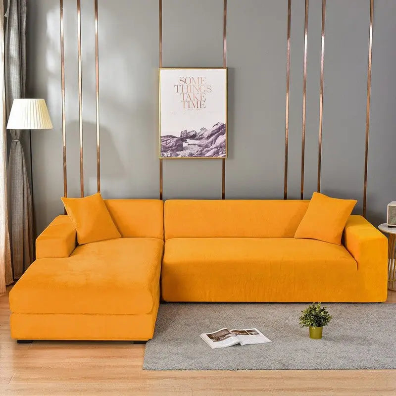 Corner Sofa Cover Velvet Stretchable VELUNE Silver Fox Velvet Gold-Single 90 140cm