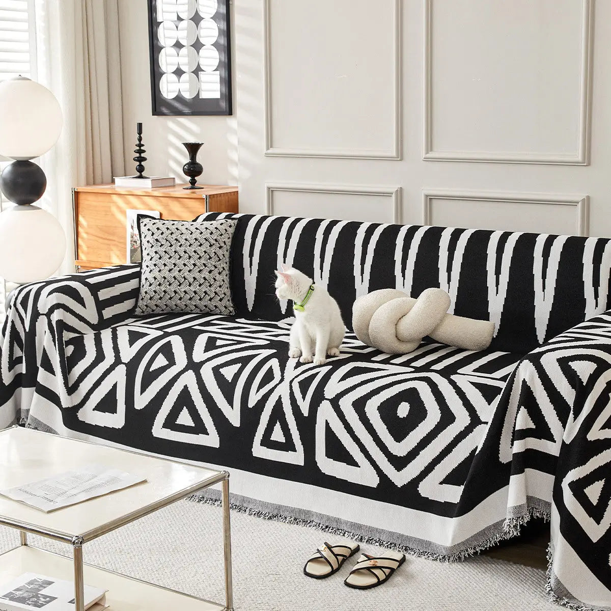 Couch Blanket Chenille Striped LUMIÈRE Black-180*320cm