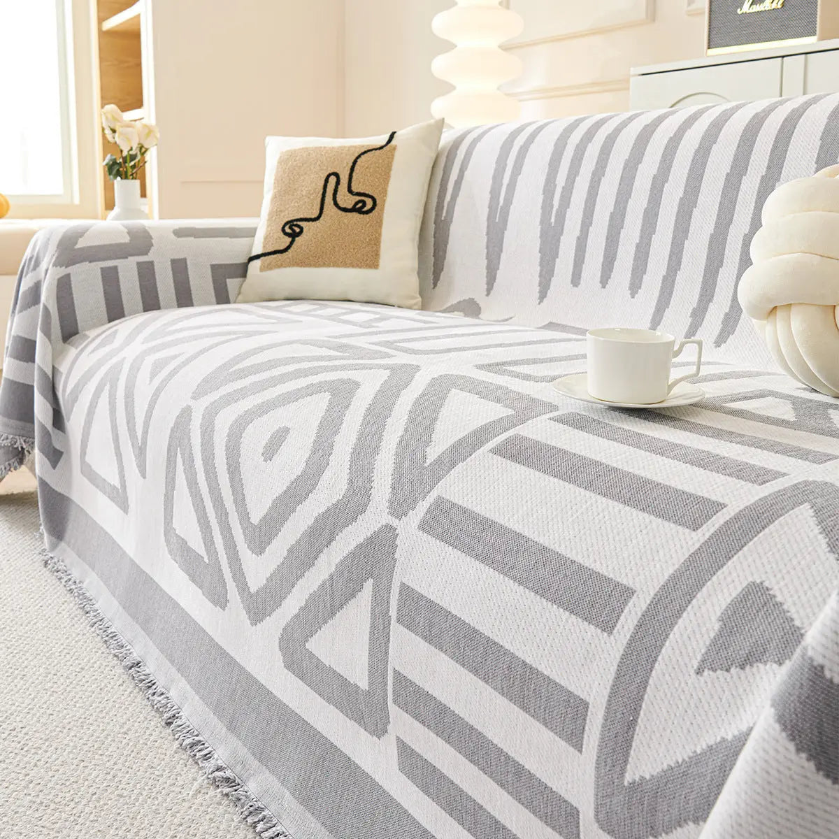 Couch Blanket Chenille Striped LUMIÈRE Gray-180*280cm