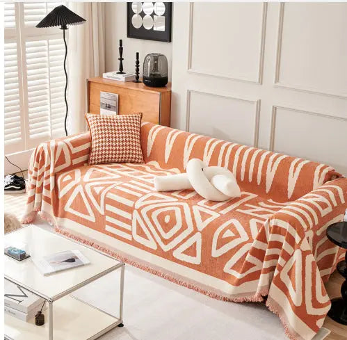 Couch Blanket Chenille Striped LUMIÈRE Orange-180*280cm