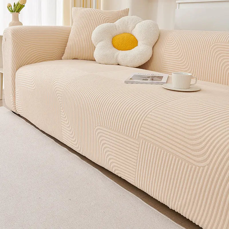 Couch Blanket Velvet Stretchable AURÉLIA Cloud Flow Beige-235to300cm