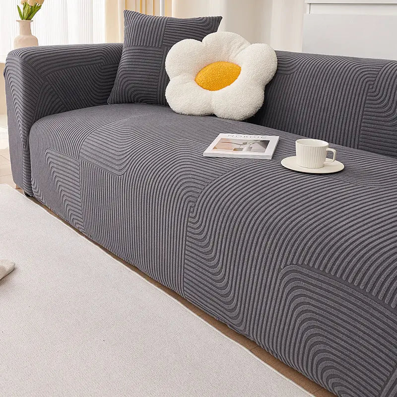 Couch Blanket Velvet Stretchable AURÉLIA Cloud Stream Dark Gray-145to185cm
