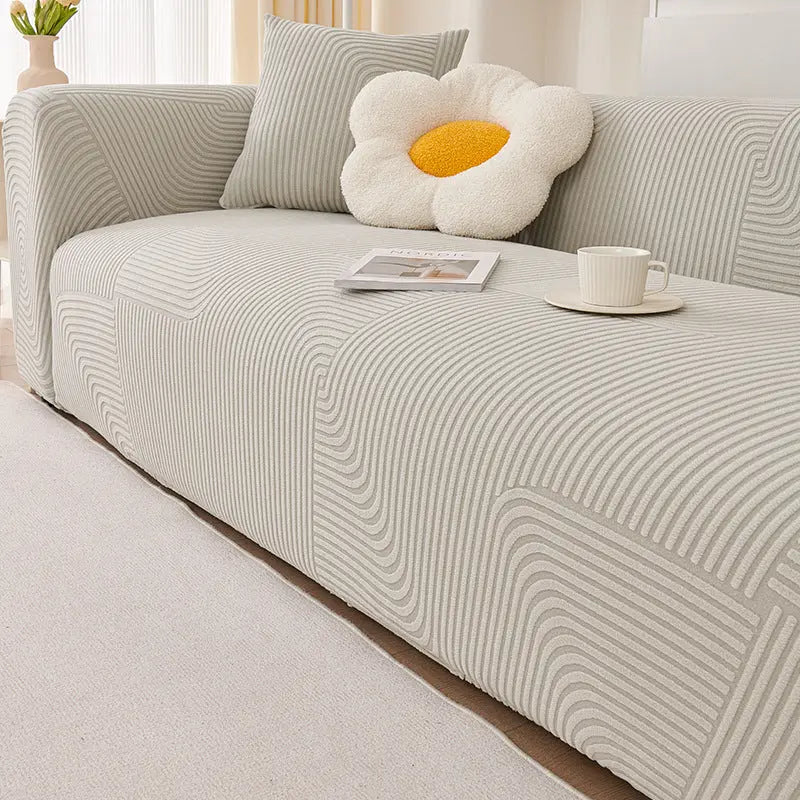 Couch Blanket Velvet Stretchable AURÉLIA Cloud Stream Light Gray-305to360cm
