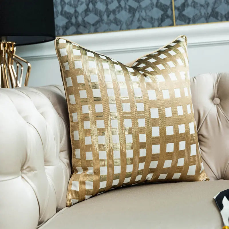 Decor Pillow Cover Modern Geometric AURELI Champagne small plaid-50  50cm