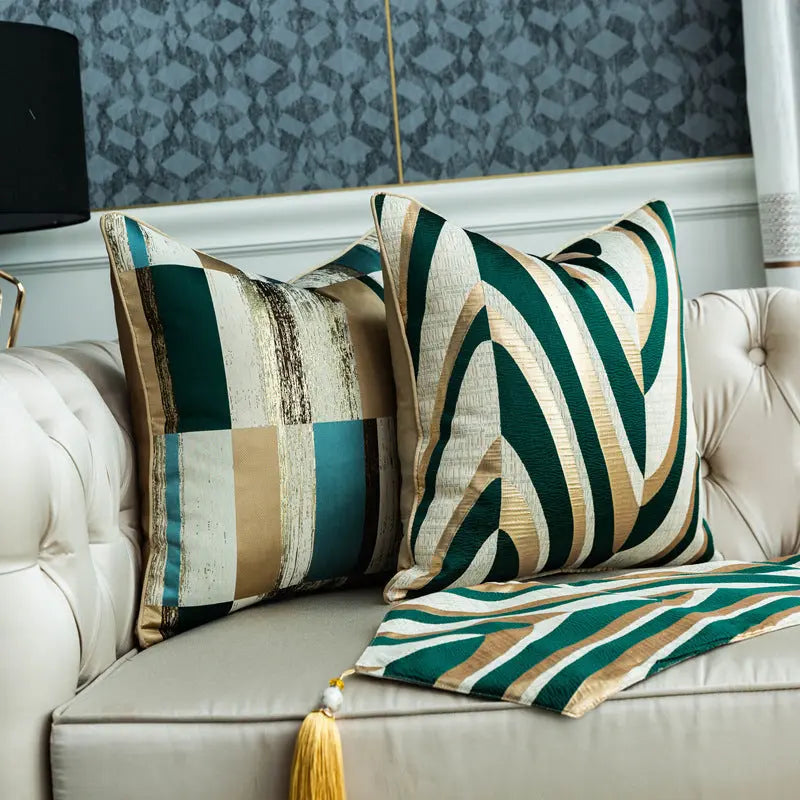 Decor Pillow Cover Modern Geometric AURELI Golden green big ripple-45  45cm
