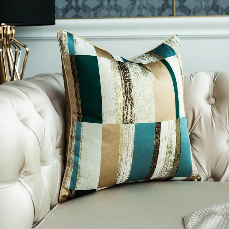 Decor Pillow Cover Modern Geometric AURELI Golden Green Large Plaid-30  50cm
