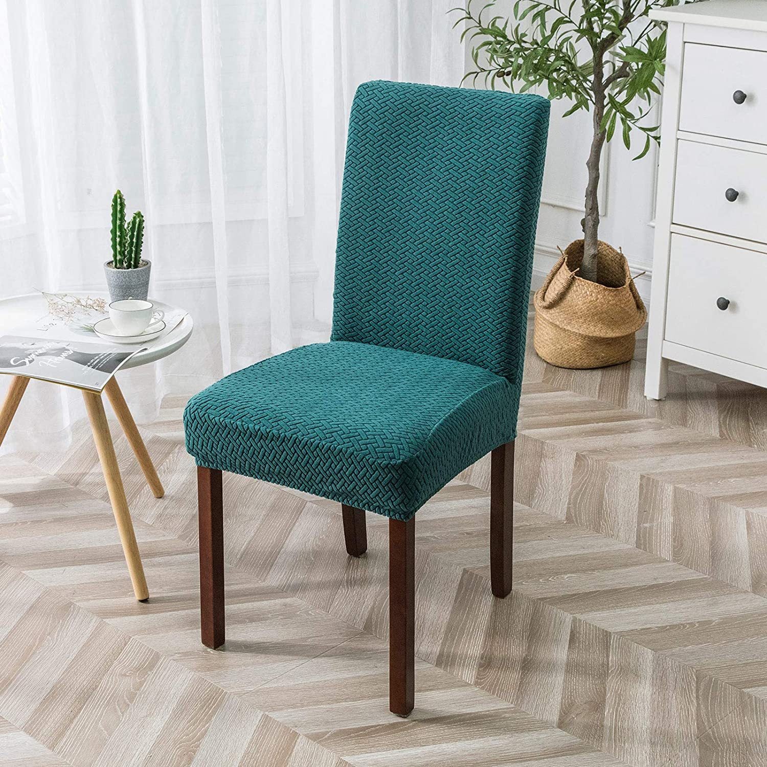 Dining Chair Cover Jacquard Plaid CHARMÉE Dark Green-M