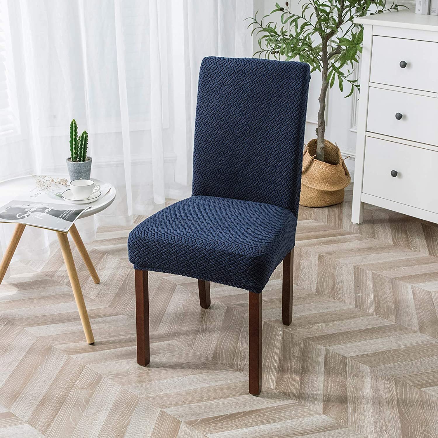 Dining Chair Cover Jacquard Plaid CHARMÉE Navy Blue-M