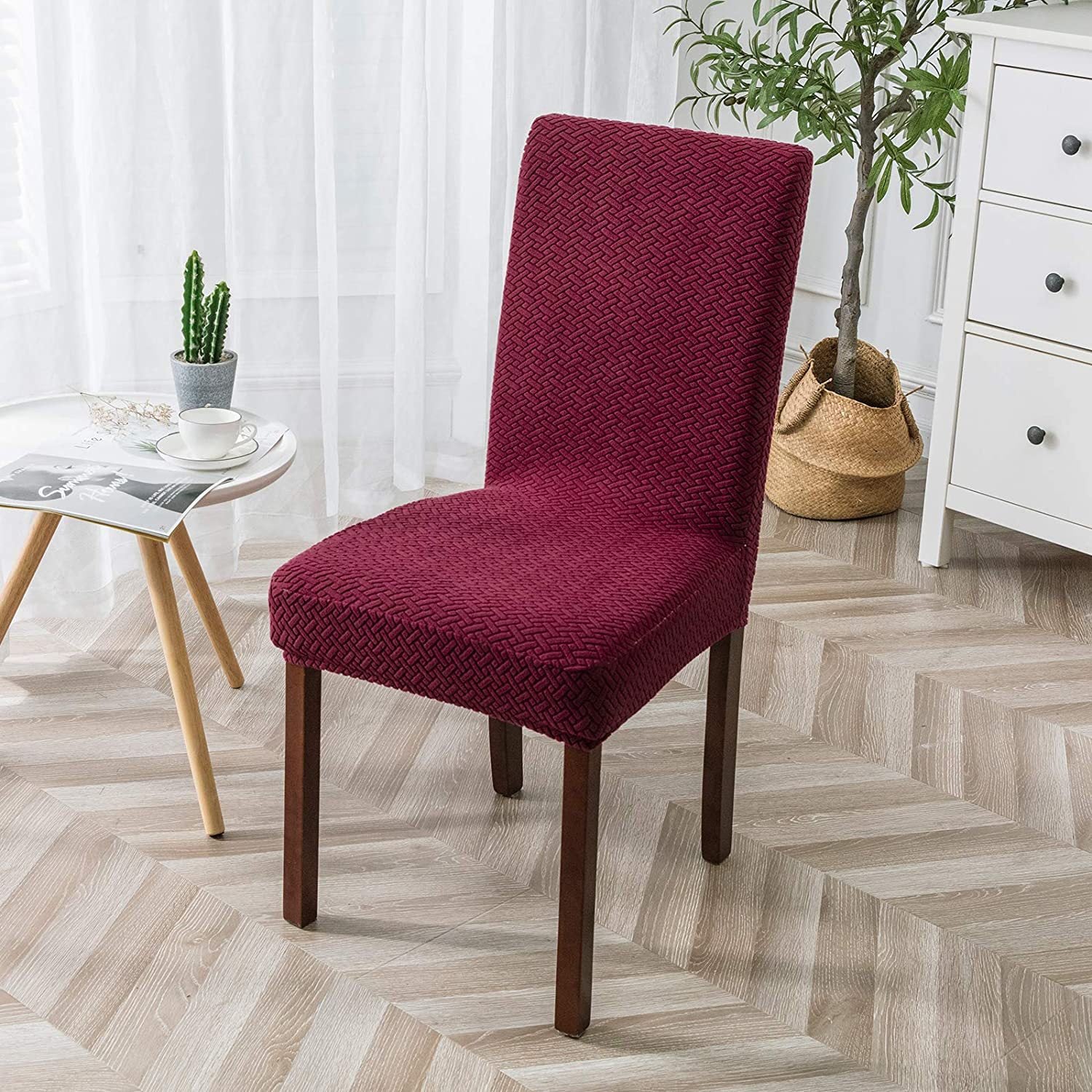 Dining Chair Cover Jacquard Plaid CHARMÉE Wine Red-M
