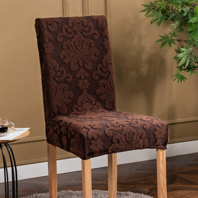 Dining Chair Cover Jacquard Stretchable LUMIÈRE Brown