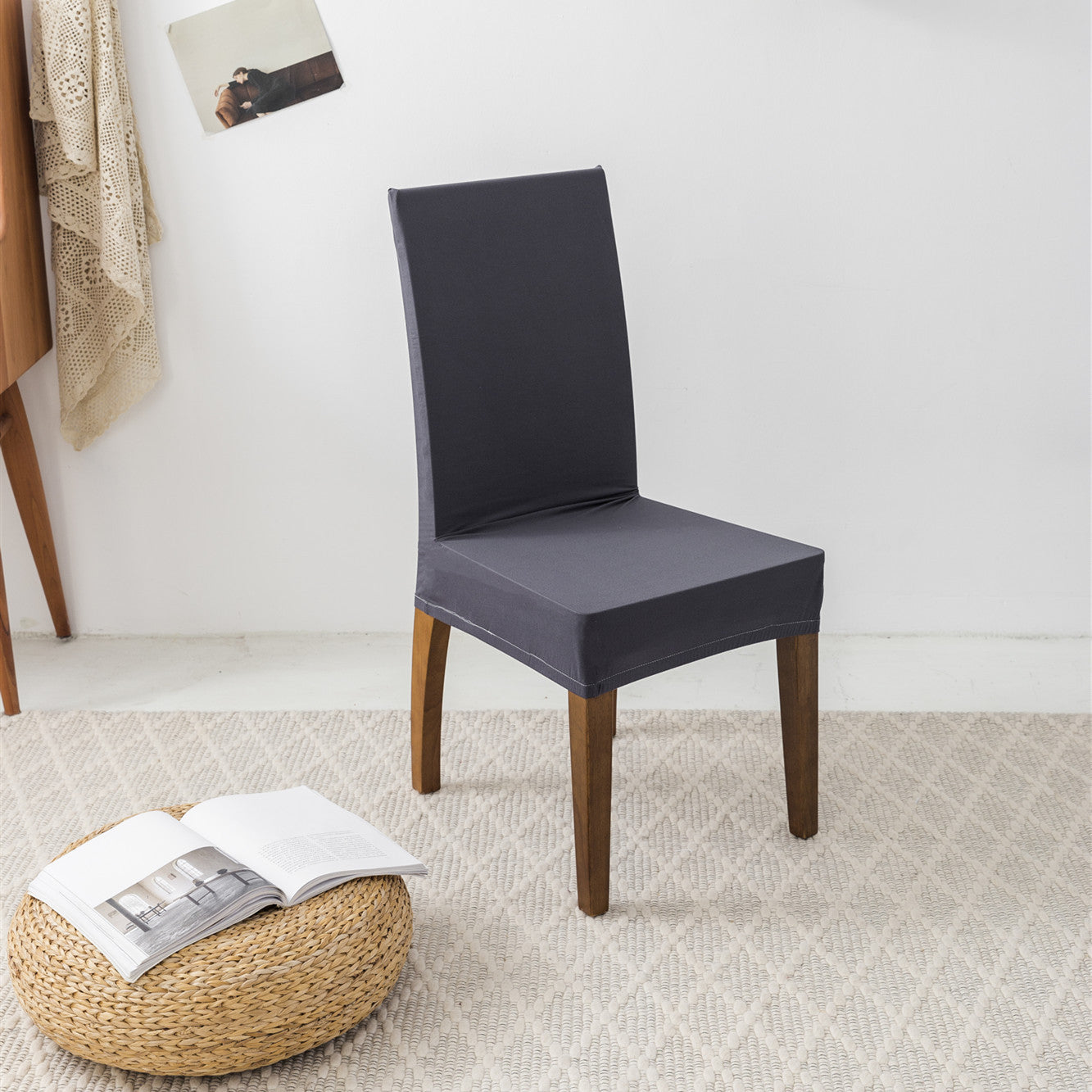 Dining Chair Cover Milk Silk Stretchable ELODIE Silver Gray-Universal