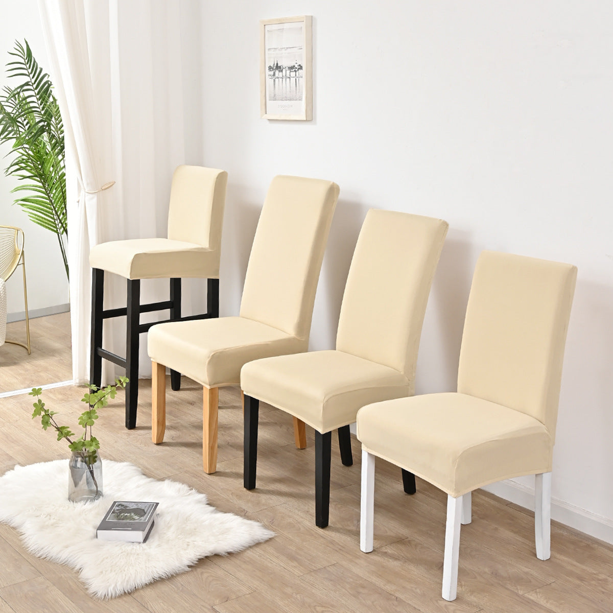 Dining Chair Cover Stretch Polyester LUMIERA Beige-S