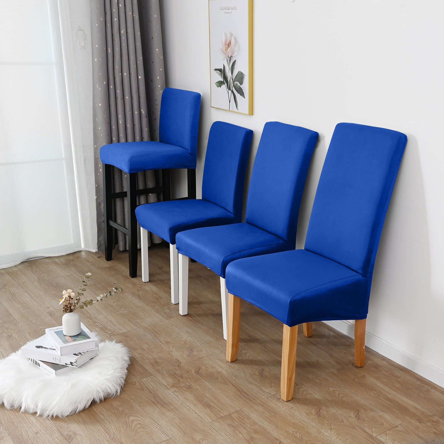 Dining Chair Cover Stretch Polyester LUMIERA Blue-S