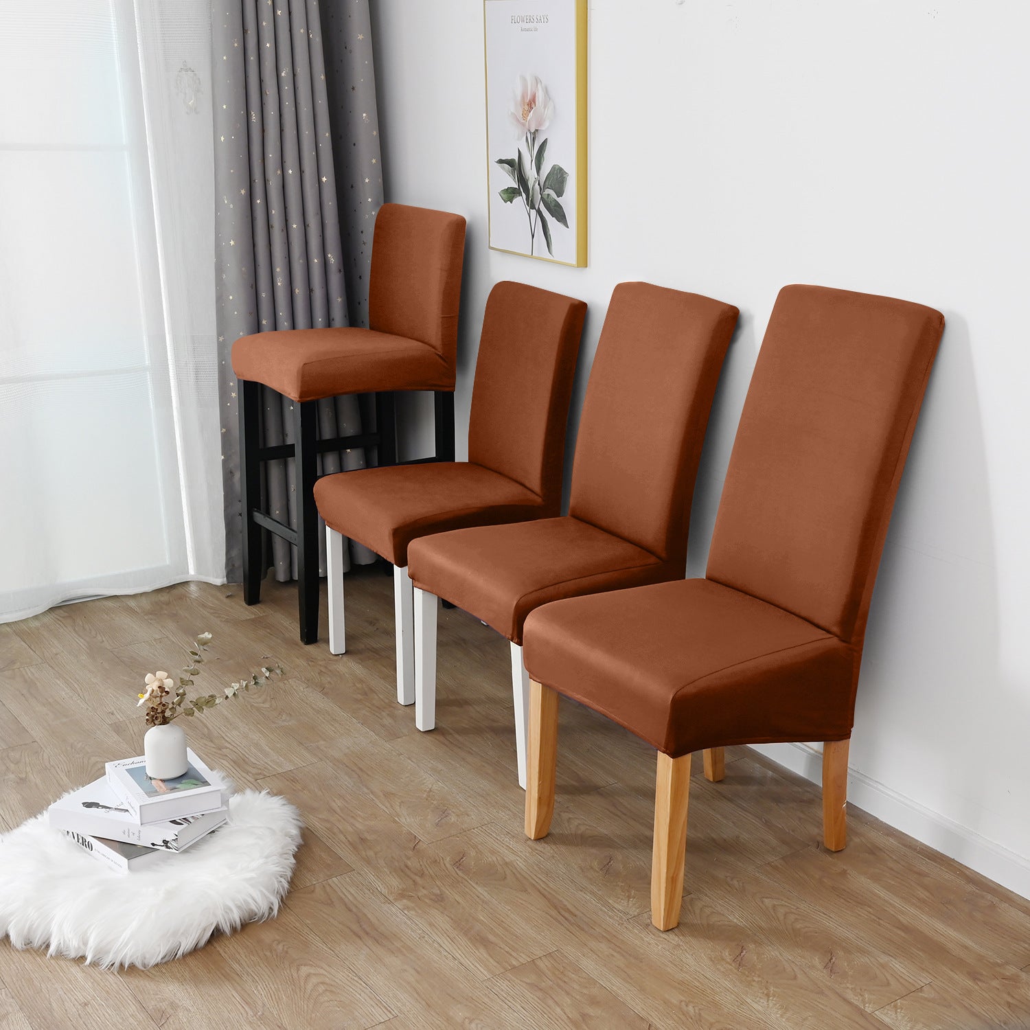 Dining Chair Cover Stretch Polyester LUMIERA Coffee-M