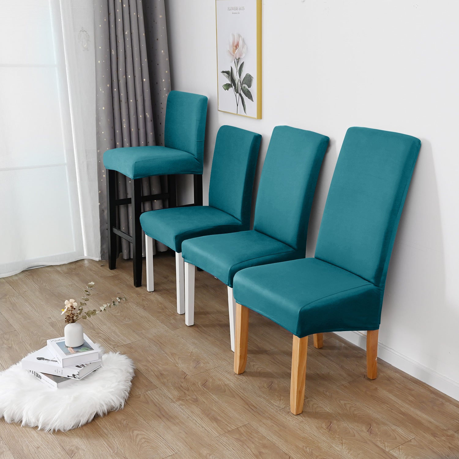 Dining Chair Cover Stretch Polyester LUMIERA Green-S