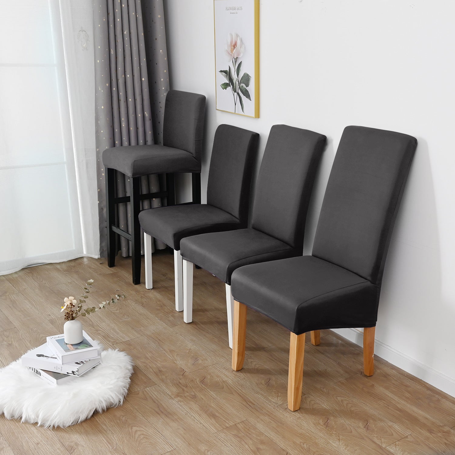 Dining Chair Cover Stretch Polyester LUMIERA Grey-S