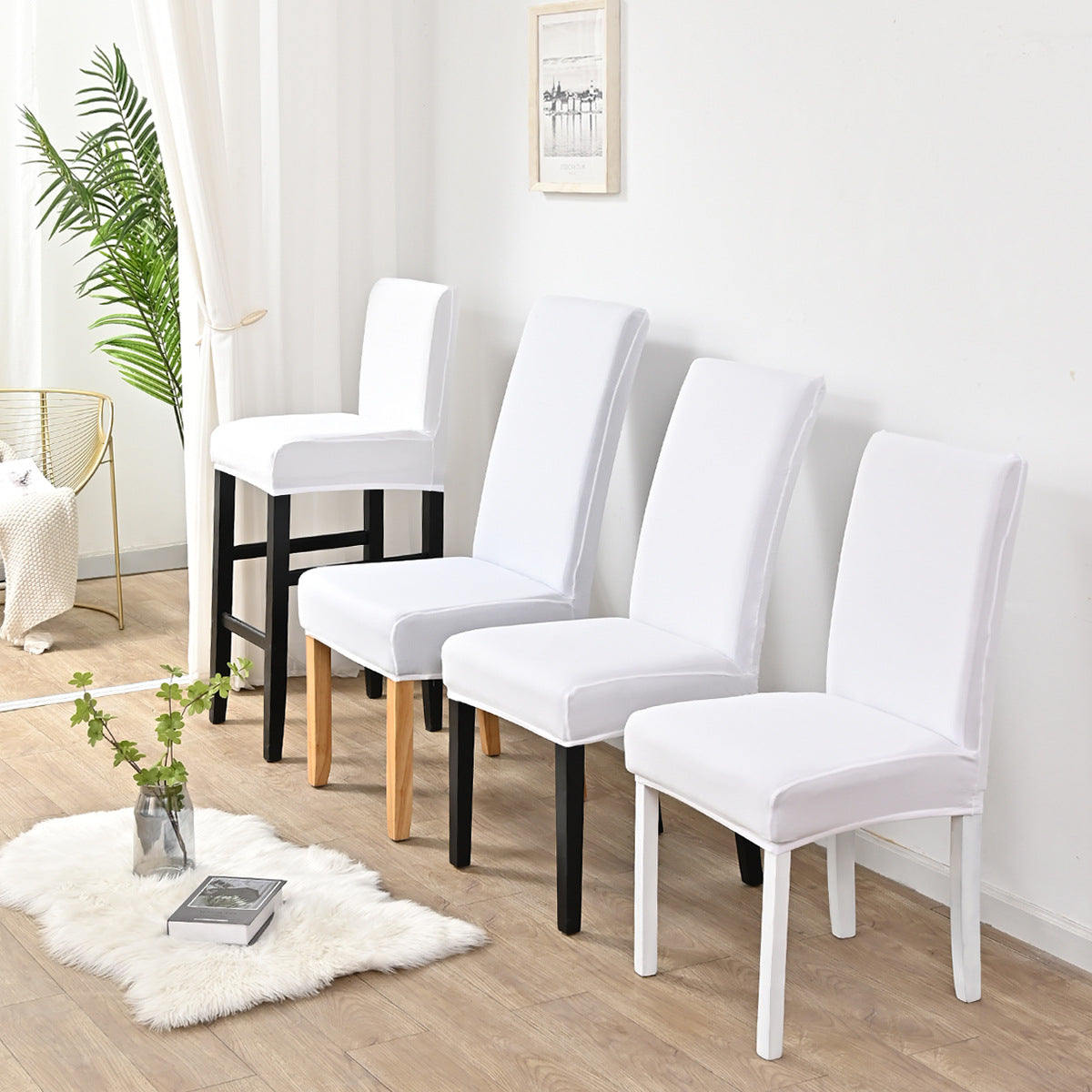 Dining Chair Cover Stretch Polyester LUMIERA White-M